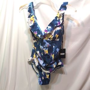 DKNY One Piece Compression  Underwire Ruffle Swimsuit NWT Size 10